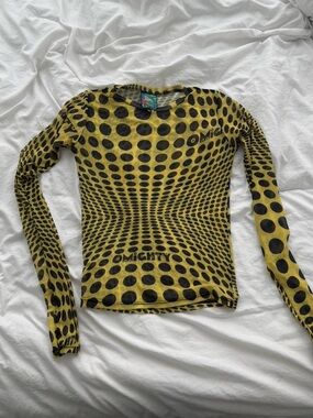 Omighty Yellow and Black Polka Dot Mesh Top